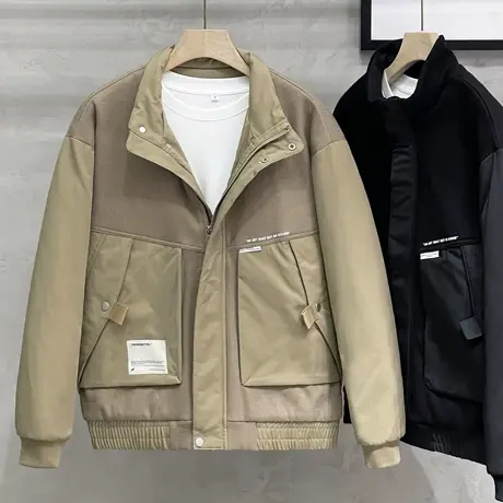 秋冬装男士棉衣外套2023新款加厚立领棉服潮流拼接二棉男休闲夹克图片