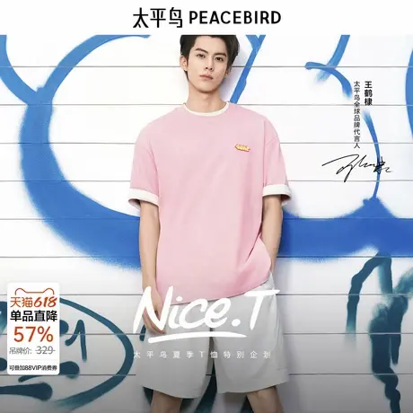 【王鹤棣同款】太平鸟男装NiceT夏新款刺绣重磅短袖T恤B2CNE2436商品大图
