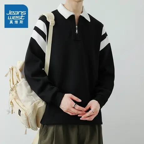 LR真维斯男装2025春季新款 潮流日系小众POLO衫半拉链长袖上衣商品大图