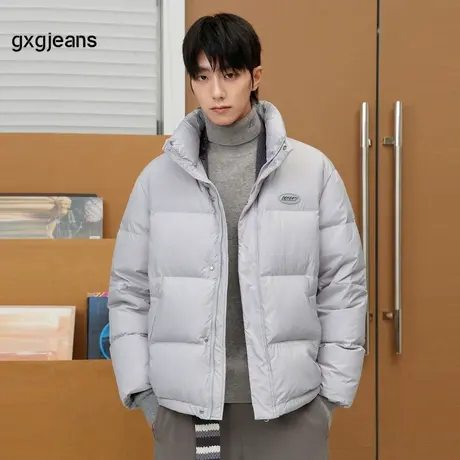 gxgjeans男装 2024年冬季新款字母印花灰色立领短款羽绒服男商品大图