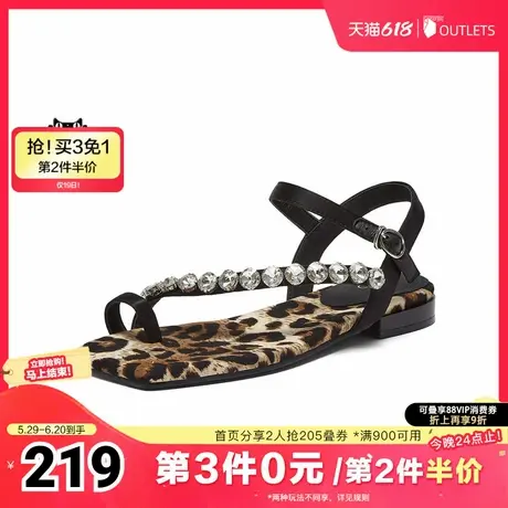 百思图2025夏季新款时尚潮流通勤一字带粗跟女凉鞋E5112BL5图片