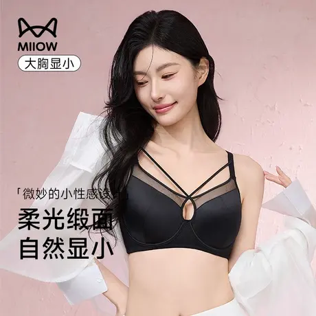 猫人大胸显小内衣全罩杯薄款性感大码胖mm收副乳聚拢防下垂文胸罩商品大图