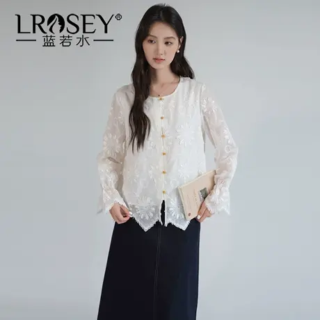 蓝若水大码女装新中式重工绣花蕾丝衫2025秋装新款气质国风上衣YL商品大图