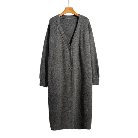 中长款针织开衫毛衣女2023秋冬新款宽松慵懒纯色v领百搭大衣外套图片