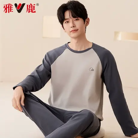 雅鹿纯棉睡衣男款春秋2025新款100%全棉长袖青少年休息家居服套装商品大图