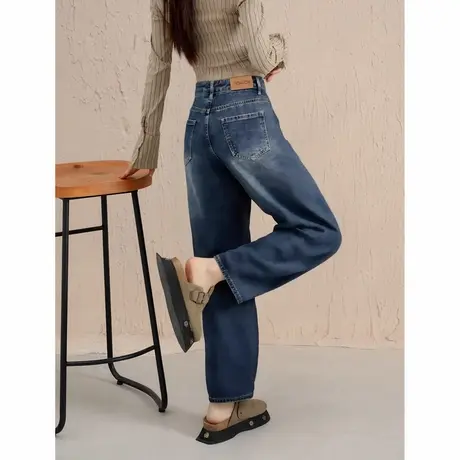 唐狮秋冬季弯刀牛仔裤女时尚设计感百搭宽松复古风做旧好看TD商品大图