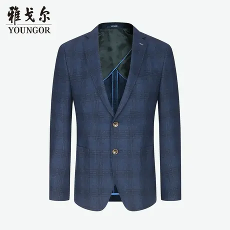 雅戈尔奥莱 商场同款男士西服秋冬新款藏青格纹修身羊毛西装外套商品大图