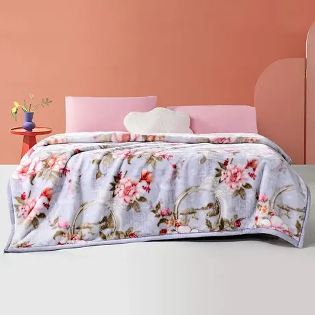 富安娜家纺双层拉舍尔毛毯盖毯午睡毯加厚保暖被子珊瑚绒冬季绒毯图片