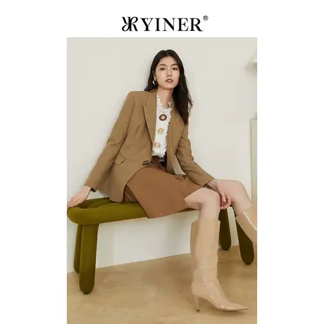 YINER音儿女装2021秋季新款西装领单粒扣羊毛短外套商品大图