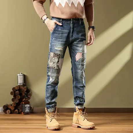 美式高街牛仔裤时尚百搭牛仔裤男款宽松百搭潮流高档牛仔裤男士商品大图