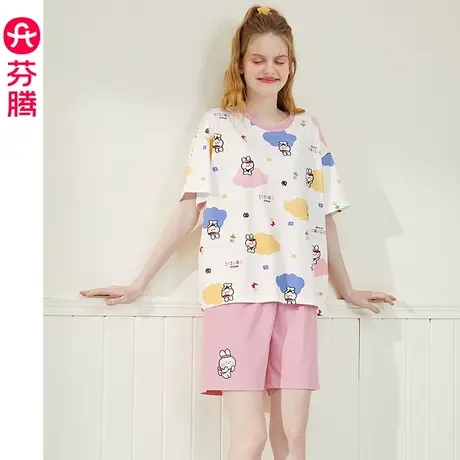 芬腾纯棉睡衣女布朗熊可爱卡通韩版可外穿休闲少女舒适家居服套装图片