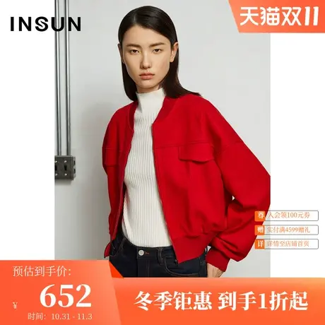 恩裳冬季时尚简约大红色针织呢休闲短外套女商品大图