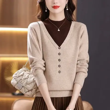 假两件毛衣针织衫女秋冬2023新款女装上衣时尚洋气半高领打底衫女图片