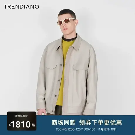 TRENDIANO官方品质翻领PU拼色皮夹克外套男潮2023新款冬季商品大图