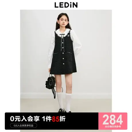 乐町小香风背心裙2023年初秋新款女装黑白撞色无袖裙老钱风A字裙商品大图