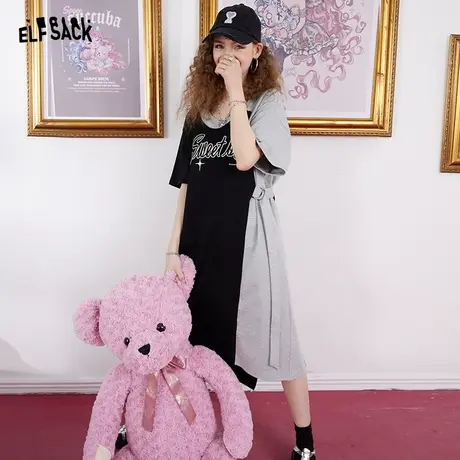妖精的口袋拼接t恤连衣裙女2023夏季新款宽松休闲设计感小众裙子商品大图
