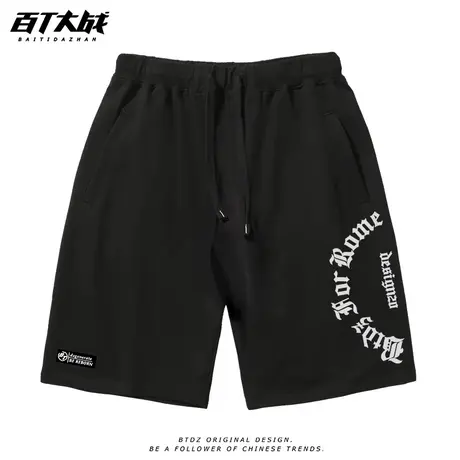 百T大战休闲短裤男美式潮牌涂鸦印花夏季朋克宽松百搭运动五分裤商品大图