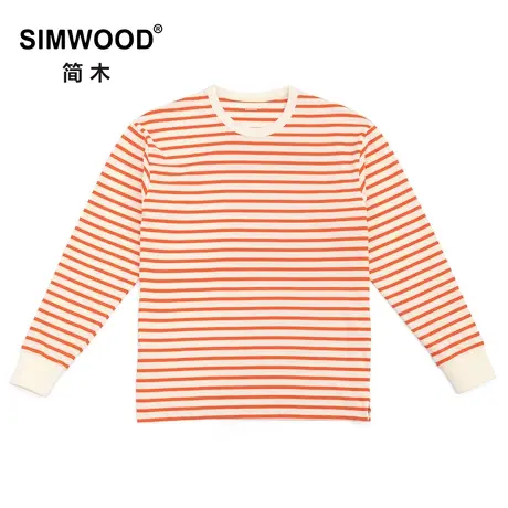 Simwood简木男装【宽松版型】秋季新款纯棉上衣圆领条纹长袖t恤男图片