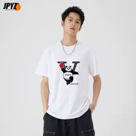 熊猫刺绣印花短袖T恤男士2023夏季新款圆领打底衫上衣男时尚潮流商品大图
