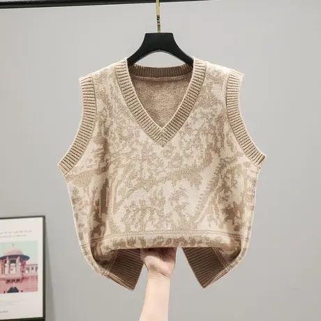 V领无袖针织衫毛衣女士2023春装新款韩版宽松马甲背心上衣外套女商品大图
