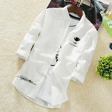 春夏季男士韩版短袖衬衫修身七分袖薄款学生衬衣中袖衣服潮流外套商品大图