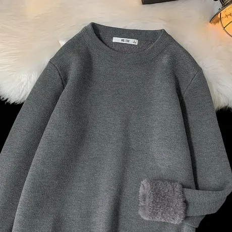 一体绒毛衣男秋冬季保暖一体绒加厚加绒针织衫线衣潮流内搭打底衫商品大图