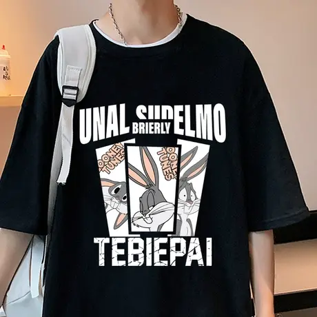 纯棉短袖T恤男夏季港风卡通动漫印花半袖男生体恤潮流圆领上衣服图片