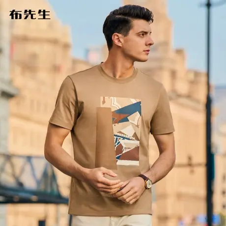 MrBu布先生抽象几何印花圆领T恤男夏新款凉感男士短袖AT12071商品大图