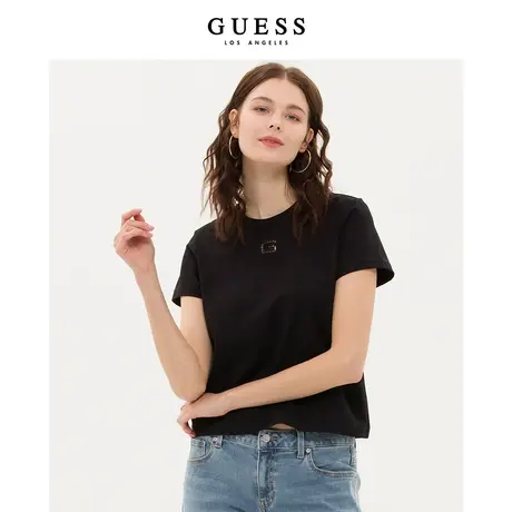 GUESS女士简约设计感镂空刺绣烫钻薄款短袖T恤-W3PP50K2Q45商品大图