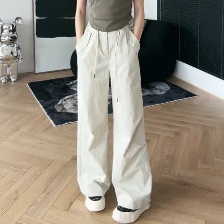 尔给裤子女夏薄款宽松高腰休闲阔腿裤女小个子2023新款夏款长裤商品大图