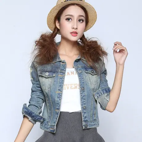牛仔外套女短款修身韩版潮显瘦学生长袖春秋牛仔服上衣复古大码39商品大图