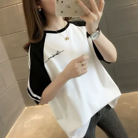 纯棉短袖T恤女装宽松2024年新款春季洋气中长款设计感打底衫爆款商品大图