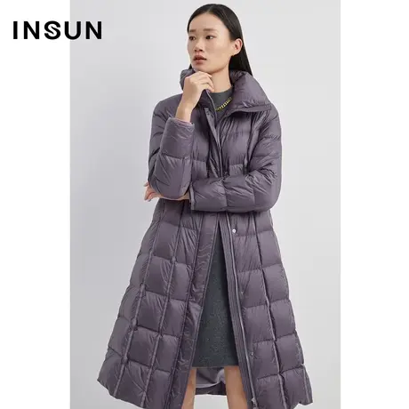 INSUN恩裳奥莱冬季棋盘格绗缝设计长款羽绒服图片