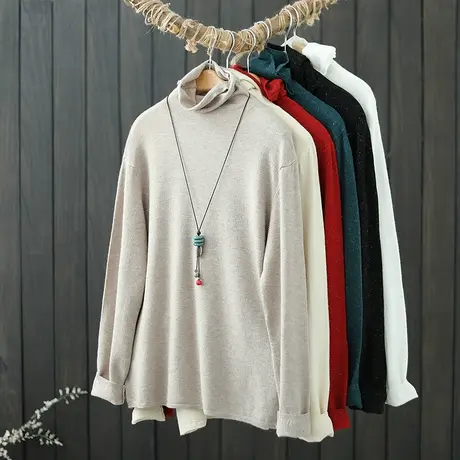 秋冬季薄款毛衣女堆堆领修身长袖短款套头高领内搭针织打底衫上衣图片