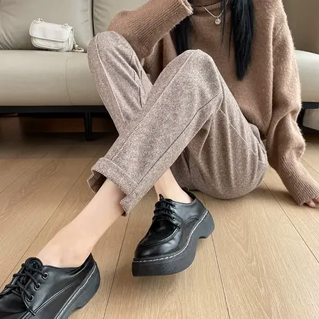 卡其色西装裤烟管毛呢裤女秋冬新款高腰加厚呢子九分裤直筒休闲裤商品大图