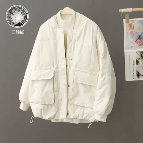 休闲款羽绒服女2024年新款冬季爆款加厚宽松大口袋立领白鸭绒外套商品大图