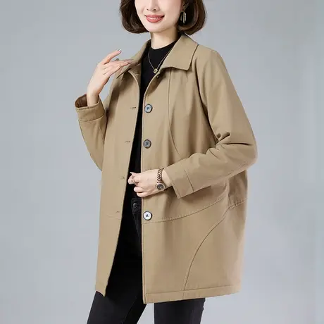 妈妈洋气风衣外套女中长款宽松加大码女装中老年休闲显瘦减龄大衣商品大图