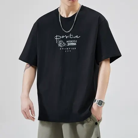 圆领精梳棉短袖男装t恤男士夏季全棉纯棉男款2023夏天新款上衣服图片