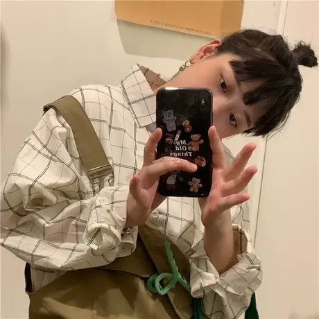 红续韩系时尚格纹衬衫女外套港风休闲百搭学生宽松长袖上衣ins潮商品大图