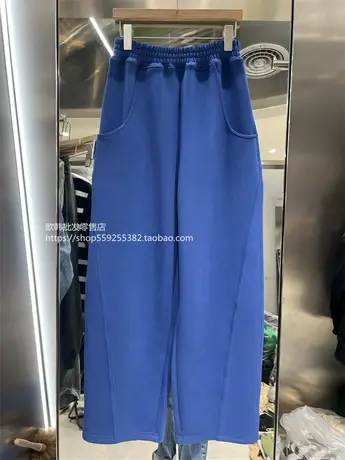 欧货2023春秋新款运动裤松紧腰宽松老爹裤百搭高腰直筒卫裤ins潮图片