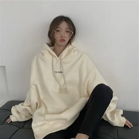 韩风chic加绒卫衣女秋高街hiphop连帽大码外套休闲宽松ins上衣潮商品大图