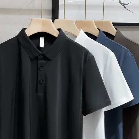 高档夏季男士短袖T恤POLO衫翻领商务休闲冰丝无痕凉感半袖保罗衫商品大图