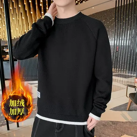 半高领毛衣男加绒秋冬季保暖内搭男士冬款中领黑色毛线针织打底衫商品大图