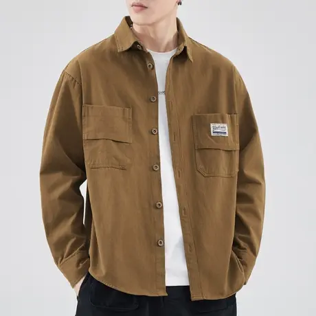 2024新款春季开衫排扣美式夹克外套春秋款男士翻领长袖上衣服春装商品大图