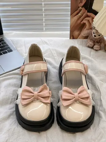 日系jk制服小皮鞋女2023夏季薄款法式蝴蝶结玛丽珍鞋厚底增高单鞋商品大图