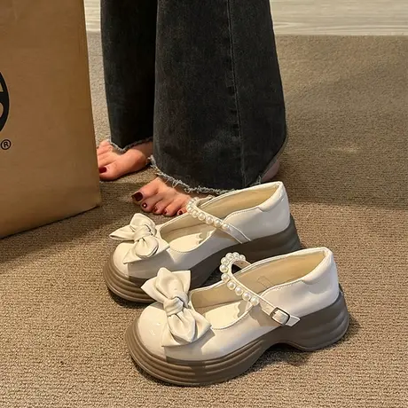白色百搭圆头日系jk厚底小皮鞋女2023新款夏季浅口法式玛丽珍单鞋商品大图