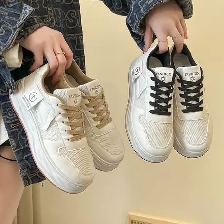 鞋子女春秋季2023年新款爆款chic运动板鞋厚底百搭小众帆布小白鞋商品大图