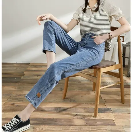 唐狮2023春秋季新款牛仔裤女直筒修身烟管裤高腰通勤设计感裤子图片