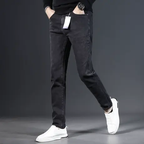 高端黑色牛仔裤男秋冬款2023新款修身小直筒潮牌弹力休闲男士裤子图片
