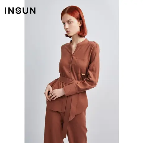 INSUN恩裳冬季立领弹性纯羊毛衬衫商品大图
